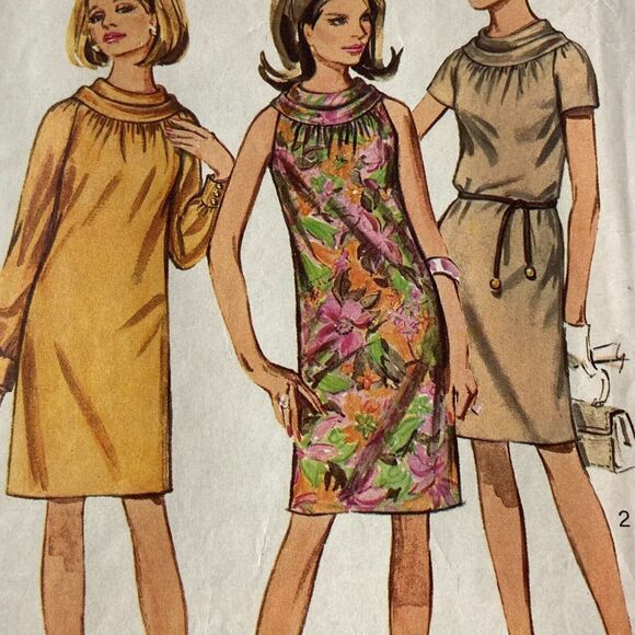 Simplicity 7338 Pattern Dress Miss 16 Vintage Mod Above Knee Back Zip Hippie - Picture 1 of 7
